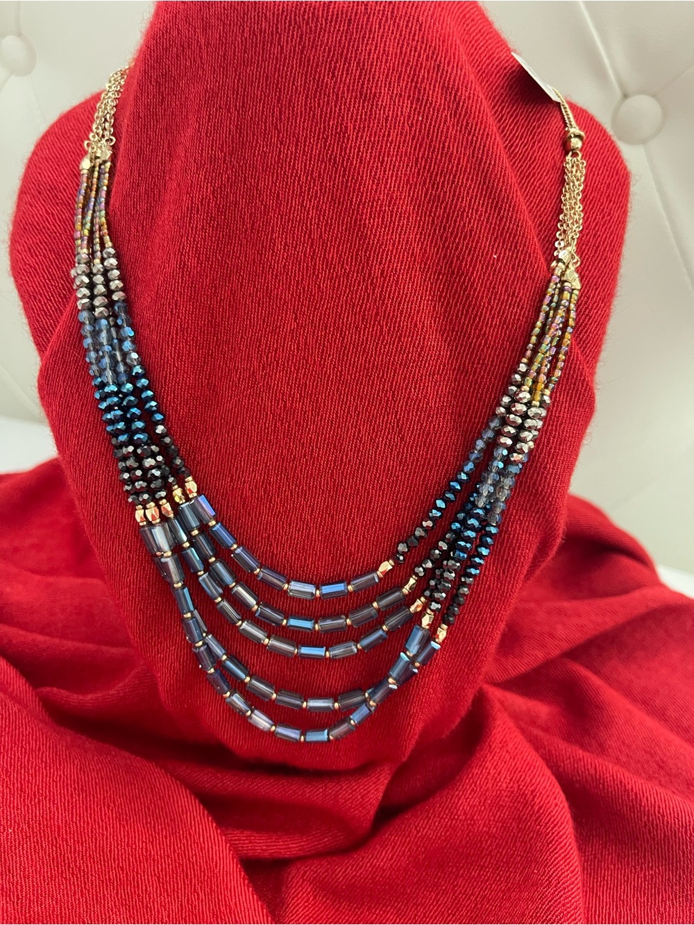 Park Lane Womanβs Navy and Gold Multi-Strand Beaded Necklace